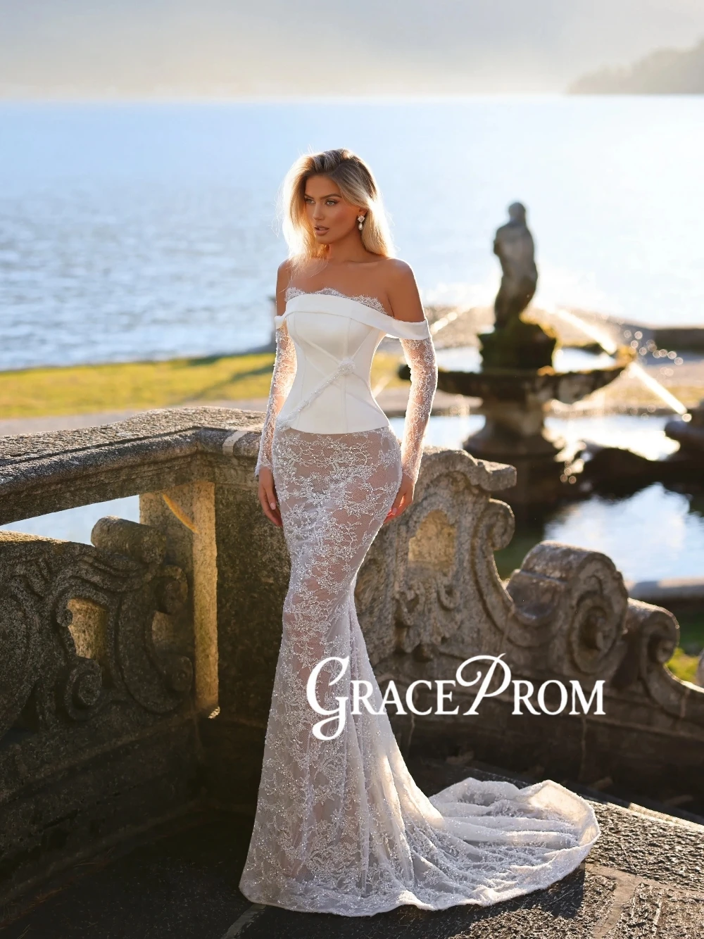 

Изящное атласное свадебное платье-корсет с ослепительным кружевом, фасон «русалка», индивидуальный пошив, современное, сексуальное, с открытыми плечами, для торжеств и приемов, наряд невесты