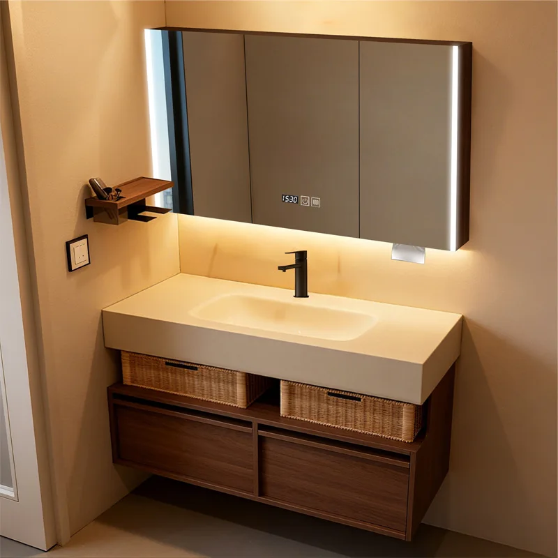 Luxury Wooden Floating Washbasin Cabinet Bathroom Vanity Combo With Single Sink For Hotel
