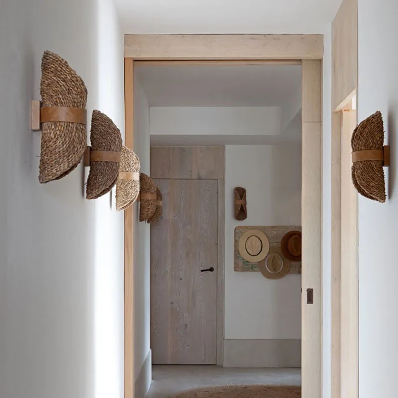 Applique Vintage wabi sable vent japonais chambre lampe de chevet idyllique design rotin applique décorative