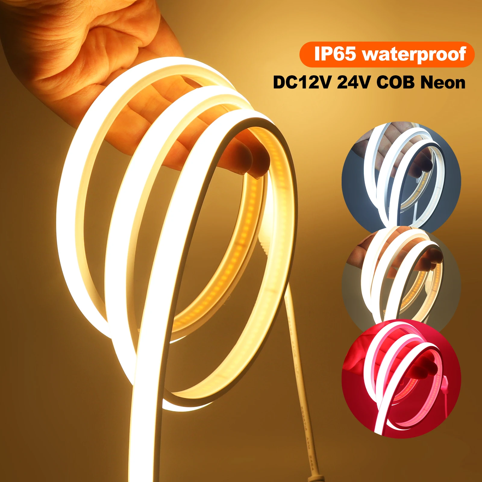 IP67 COB Neon Strip LED Light 12V 24V Adhesive Tape Diode Flexible RA90 High Density Linear Lighting 3000K 4000K 6000K White