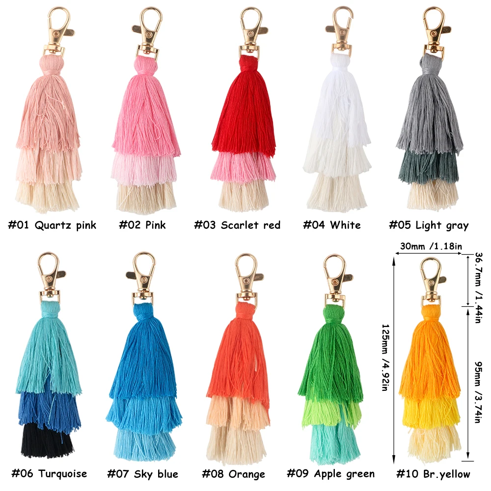 Sunrony 10-100Pcs Creative New Bohemian Ethnic Style Three-layer Tassel Keychain Pendant Fashion Bag Accessories Wholesale