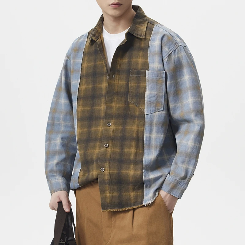 

Cleanfit Plaid Broken Edge Shirt Men Women Streetwear Fashion Hip Hop Oversize Long Sleeve Loose Casual Shirts Blouses