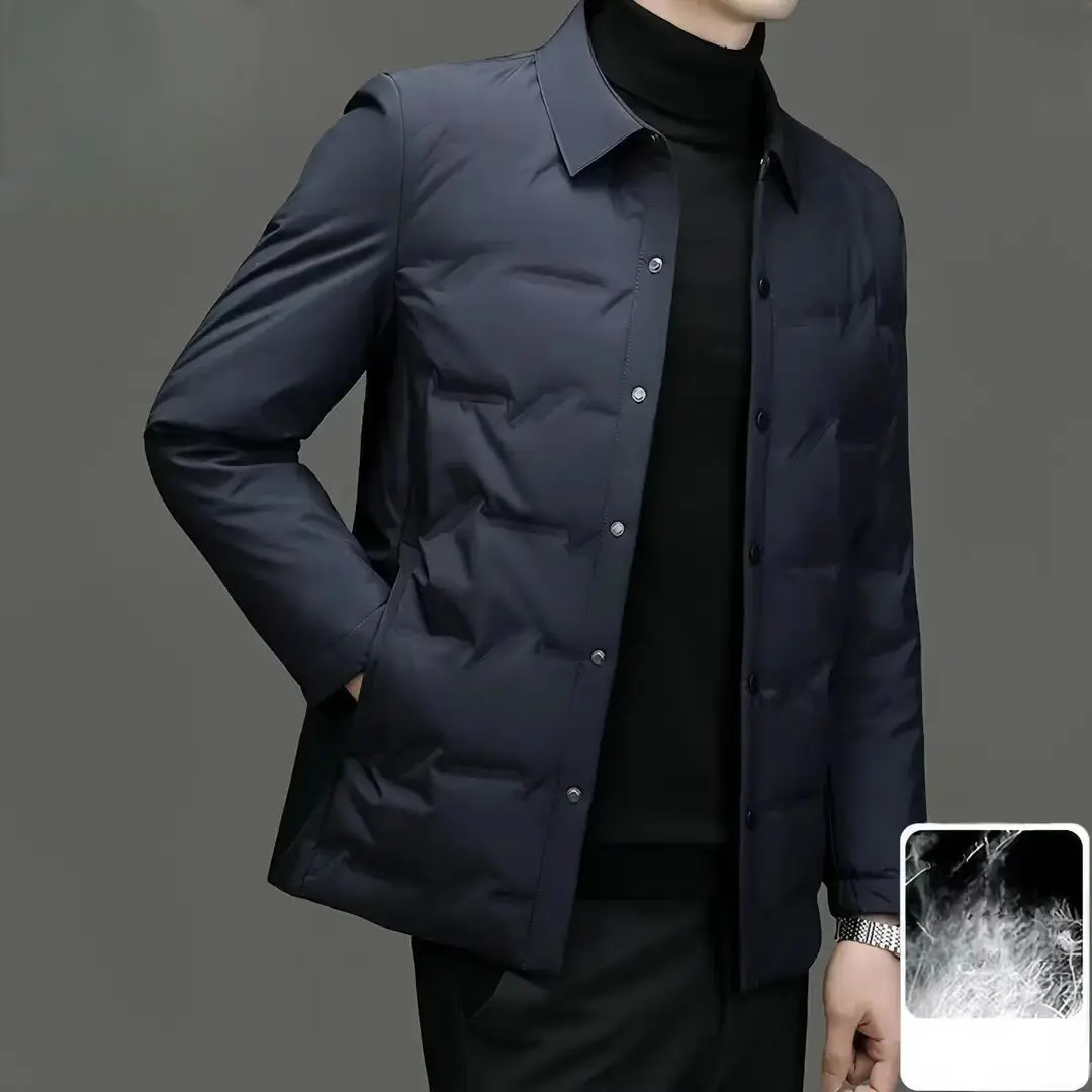 Men Lightweight Short Down Jacket White Duck Down Thickened Warm Casual Coats Winter Slim Fit Turn Down Collar Outerwear JK-184