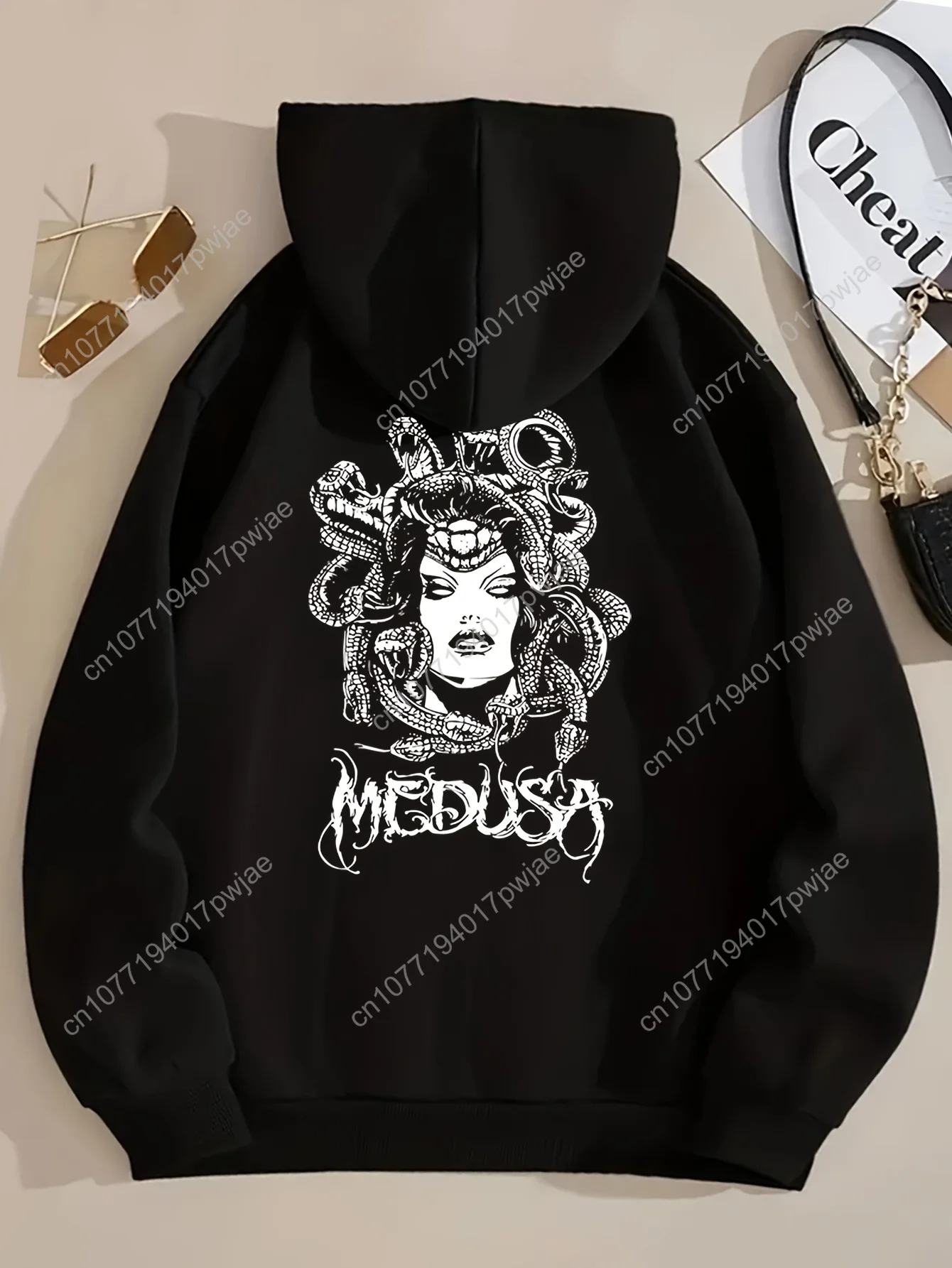 Moletom feminino casual com capuz – pulôver com estampa de cobra lavanda e bolso frontal, moda outono inverno aconchegante, lavável à máquina,