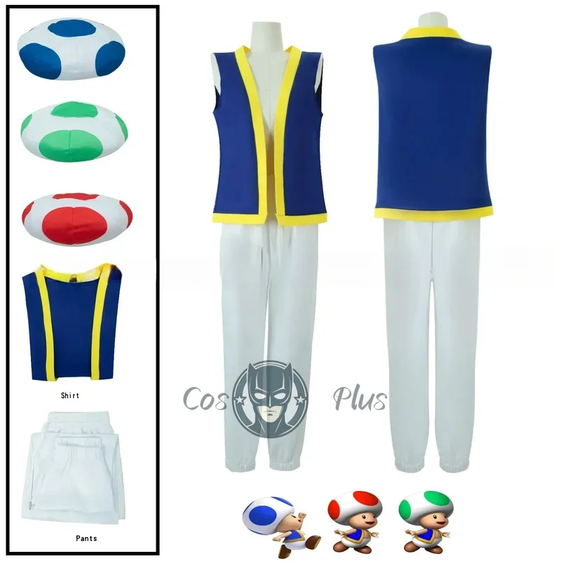 

Kinopio Toad Cosplay Hat Adult Kids Costume Game Bros 2 Roleplay Fantasia Outfits Vest Pants Halloween Carnival Party Costumes