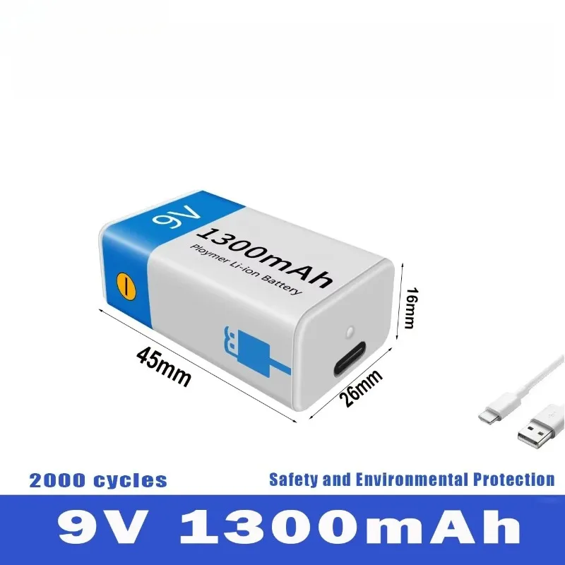 9 فولت 1300 مللي أمبير بطارية ليثيوم أيون قابلة للشحن مايكرو USB بطاريات 9 فولت ليثيوم لعبة ميكروفون متعدد التحكم عن بعد KTV استخدام