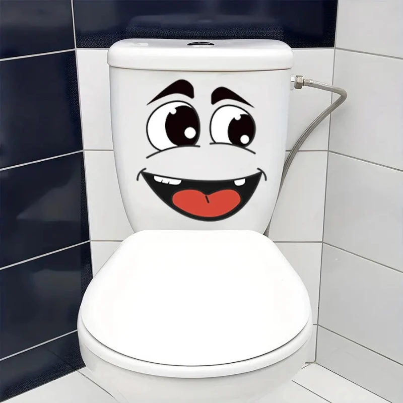 4 Pcs Cartoon Face Stickers Self Adhesive Surface Compatible Trash Can Toilet Home Decor Funny Bathroom Kitchen Wall Stickers