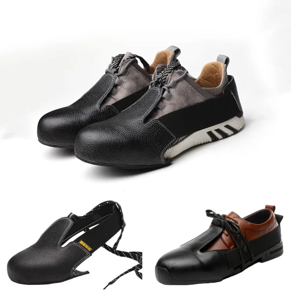 Многоцелевые противоскользящие чехлы для обуви со стальным носком, универсальные нескользящие чехлы с носком, черные защитные ботинки из воловьей кожи унисекс