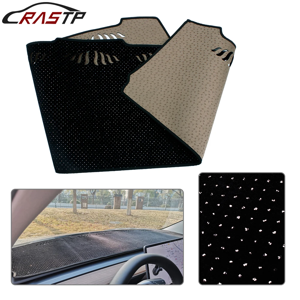 

RASTP-Flannel Bling Diamond Rhinestone Car Dashmat Dashboard Mat Cover Drilled Dash Mat Pad Sunshade For Model 3/Y LKT099