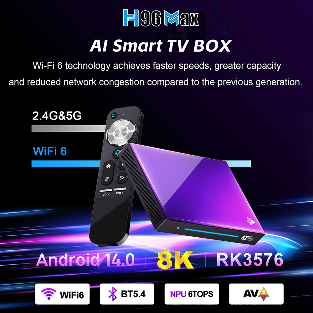 H96 MAX M9 AI Android 14 TV BOX Rockchip RK3576 NPU 6TOPS 8-ядерный 2,4G 5G Wifi6 BT 1000M LAN 8K 4K 120fps 8 ГБ 128 ГБ Телеприставка
