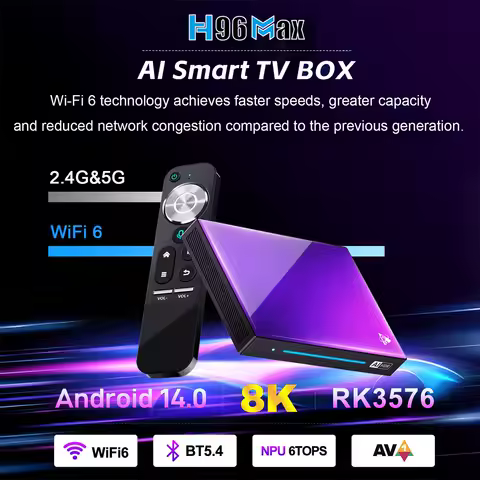 H96 MAX M9 AI Android 14 TV BOX Rockchip RK3576 NPU 6TOPS 8-Core 2.4G 5G Wifi6 BT 1000M LAN 8K 4K 120fps 8GB 128GB Set Top Box