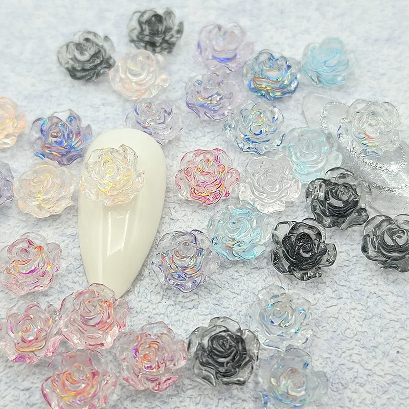 100pcs 8mm Camellia Flower Resin Flatback Ornament Rose Flower Decorative Figurines DIY Cellphone Hair Clip Nail Art Accessories