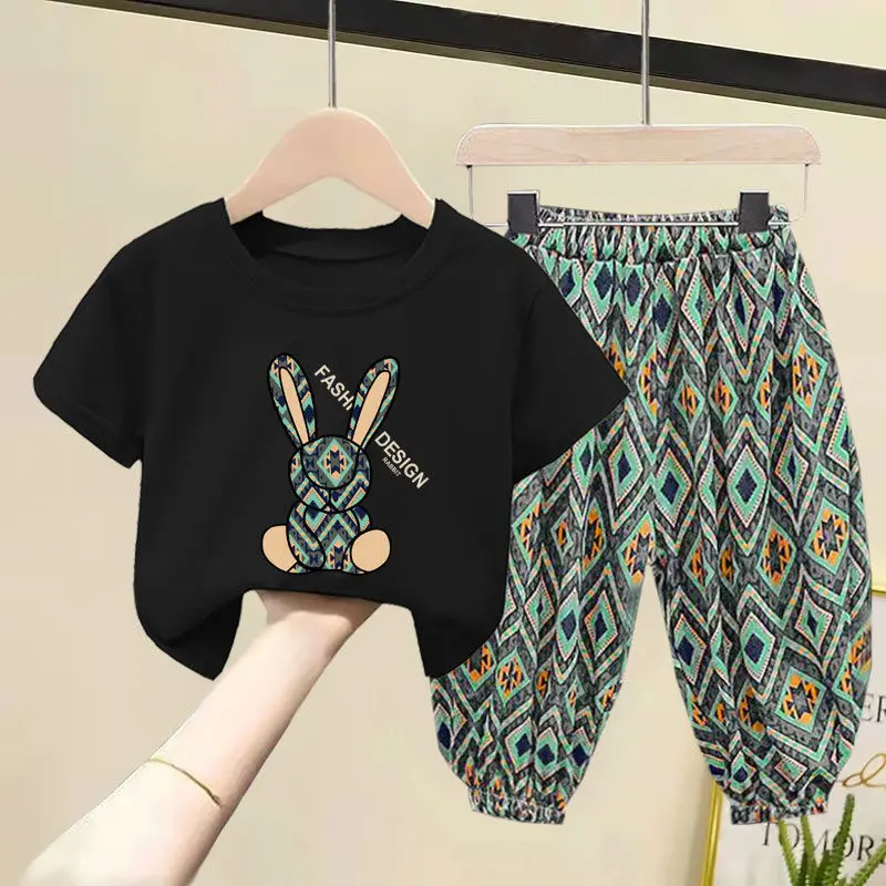 Conjuntos de ropa para niños y niñas, ropa de verano para madres y niños, Camiseta de algodón, pantalones de manga corta, traje de 2 uds., 2023