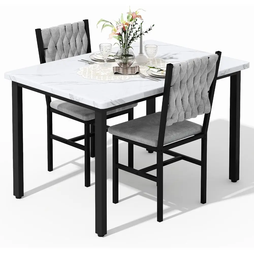 3 Piece Dining Table Set or 2, Small Kitchen Dining Table with Upholstered Chairs, Compact Dining Table Set or Small Spaces, Spa