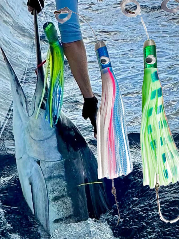 深海船牽引釣り用ルアー　リアルな樹脂製タコ型餌　巨大フック付きマグロ用ゴーストヘッドブレード　海釣り用