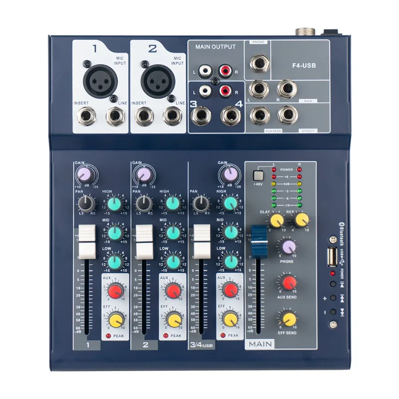 

Small 4-way mixer, built-in Bluetooth USB home reverb KTV conference stage multi-function mixer