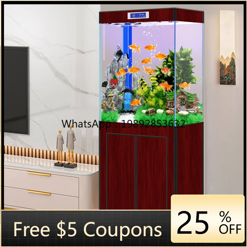 YFY Ultra-clear Glass Smart Square Fish Tank Living Room Medium-large Household Bottom Filter Wall-mounted Aquarium