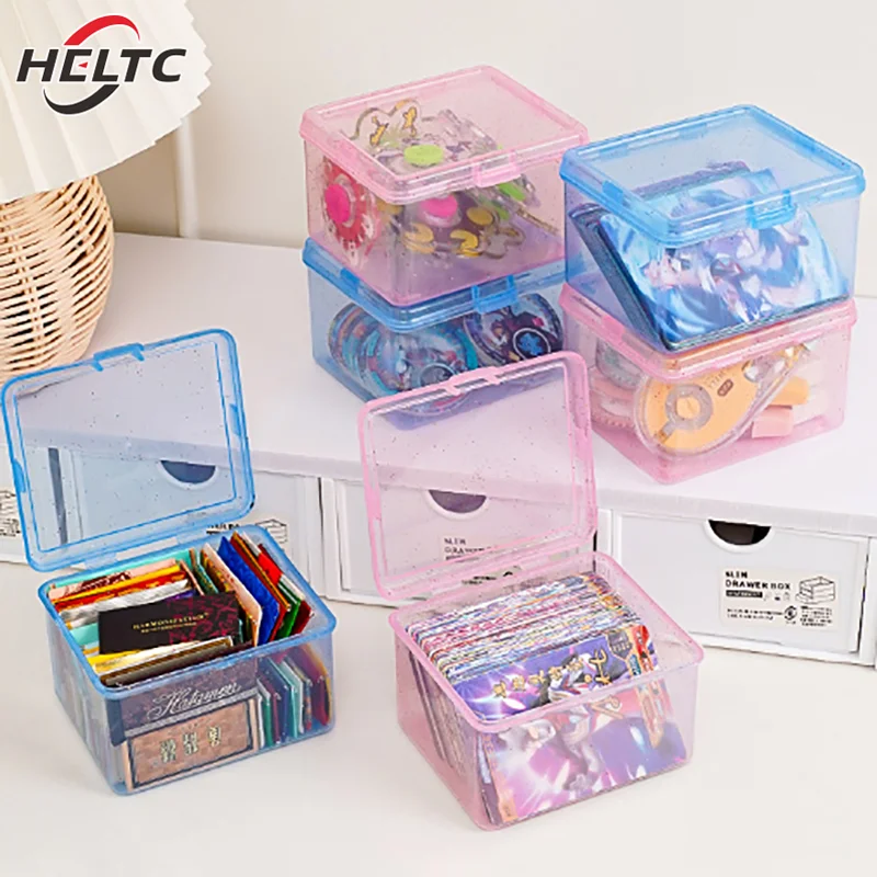 Transparent Plastic Storage Box Photocards Small Card Storage Box Desk Organizer Box Classification Box Stationery