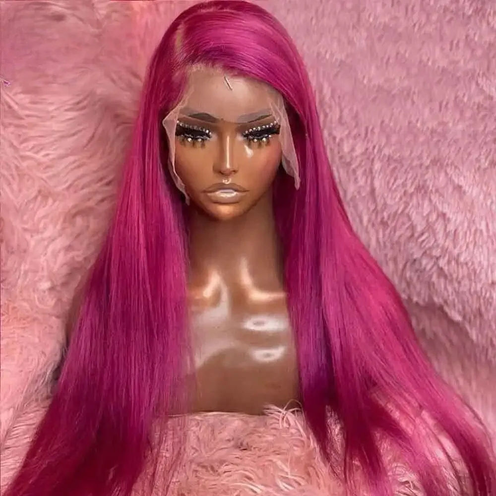 الوردي شعر مستعار مستقيم الدانتيل الجبهة الباروكات للنساء الوردي الوردي 13x4 HD شفافة الدانتيل الباروكات الأمامية الاصطناعية عالية الكثافة الدانتيل الباروكات