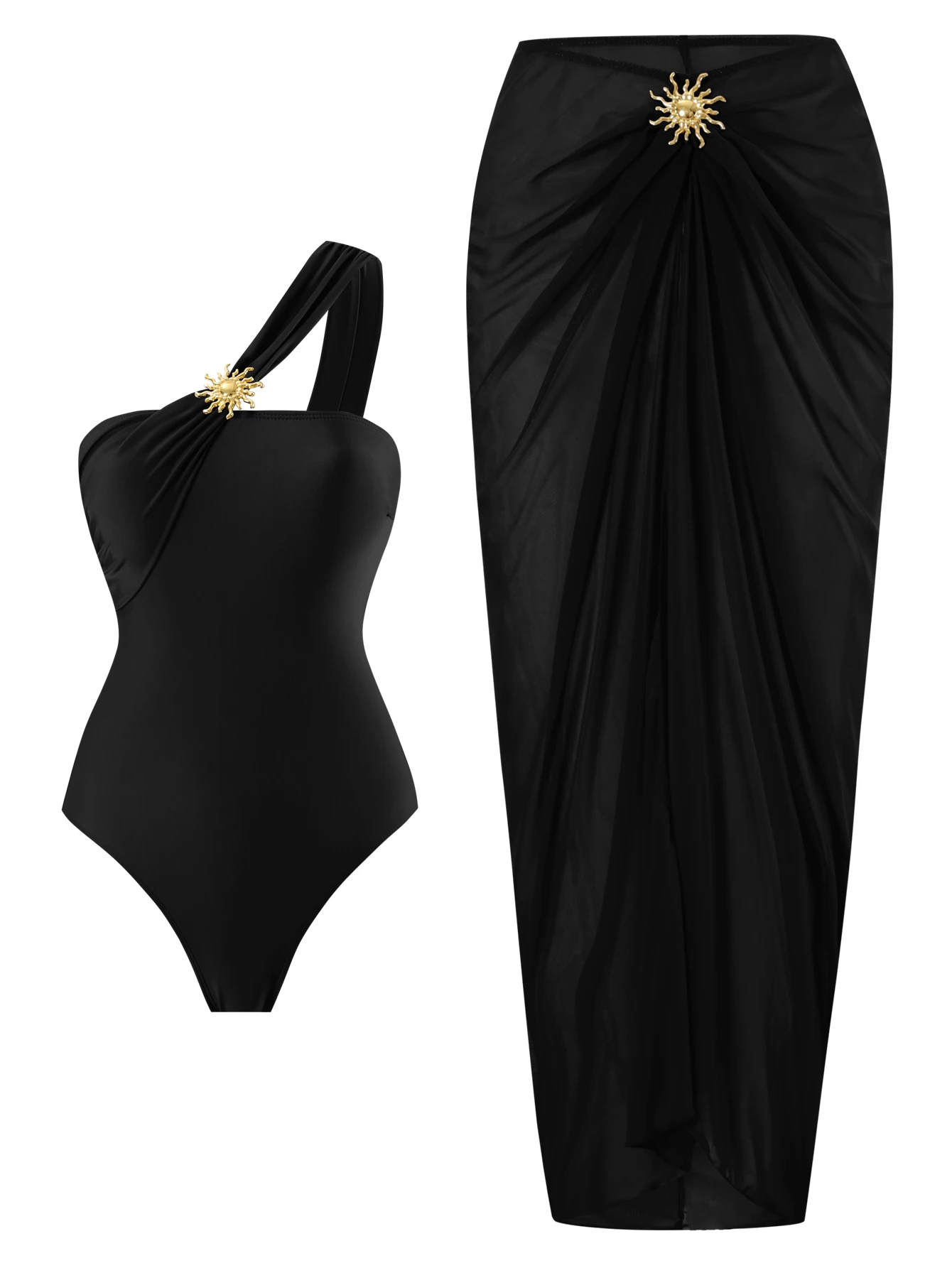 

Women's Solid Color One-Piece Swimsuit with Skirt Two-Piece Set, Stylish Swimwear for Beach & Pool, Comfortable and Elegant Desi