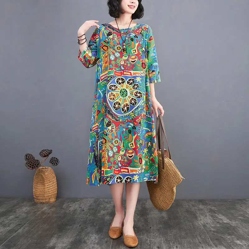 Fat MM Spring and Summer Clothing Fashion Large Size Dresses MIDI Dress Loose Belly Skirt Female  Nightdress Can Be Worn Outside