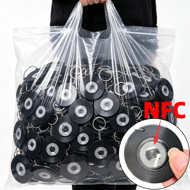Vinyl Record Shape Acrylic NFC Keychain Creative DIY Retro Music Design NFC Function Mini Record Pendant Bag Hanging Key Ring