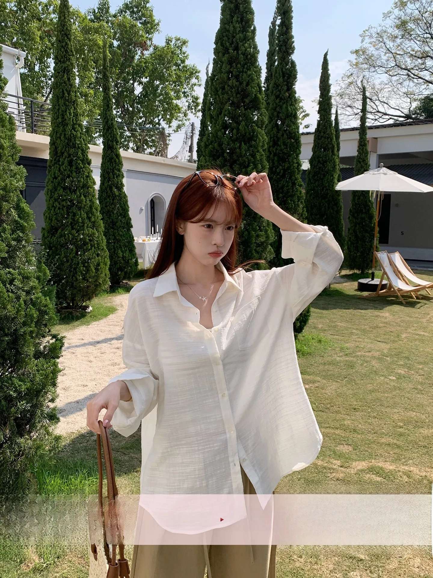 

Женская свободная рубашка Morning Bloom White с длинными рукавами, защита от солнца, корейский стиль, дышащая, удобная, повседневная верхняя одежда