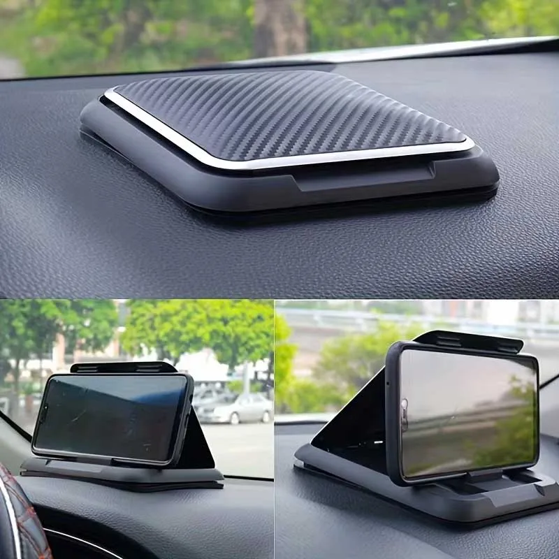 1Pc Car Dashboard Phone Holder, Non-Slip Silicone Car Phone Stand, Carbon Fiber Texture Auto Dash Mount Cell Phone Holder, Unive