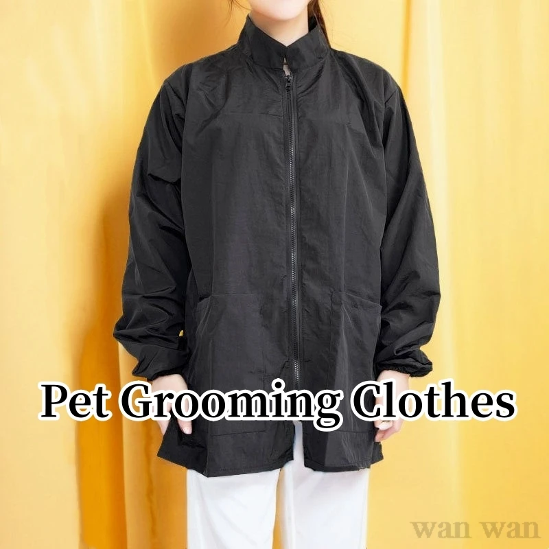 

Long Sleeved Dog Grooming Working Clothes Long Zipper Pet Shop Uniforms Waterproof Anti Hair Anti Static Hair Salon Robe Y0323