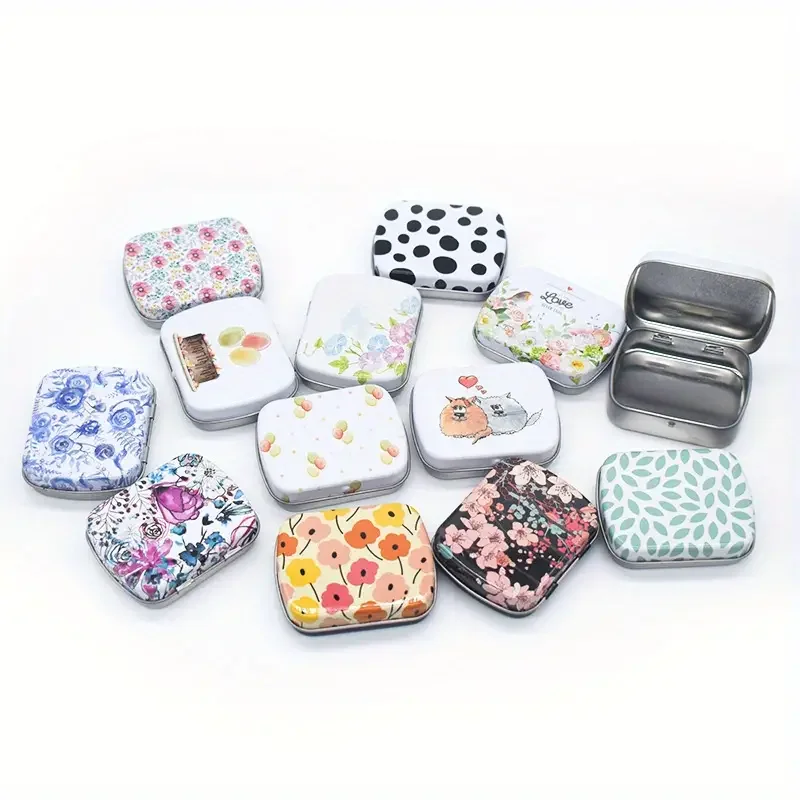 20pcs Empty Tinplate Storage Case, Vintage Hinge Mini Box, Portable Packaging Tin Box, Home Organization And Storage Supplies.