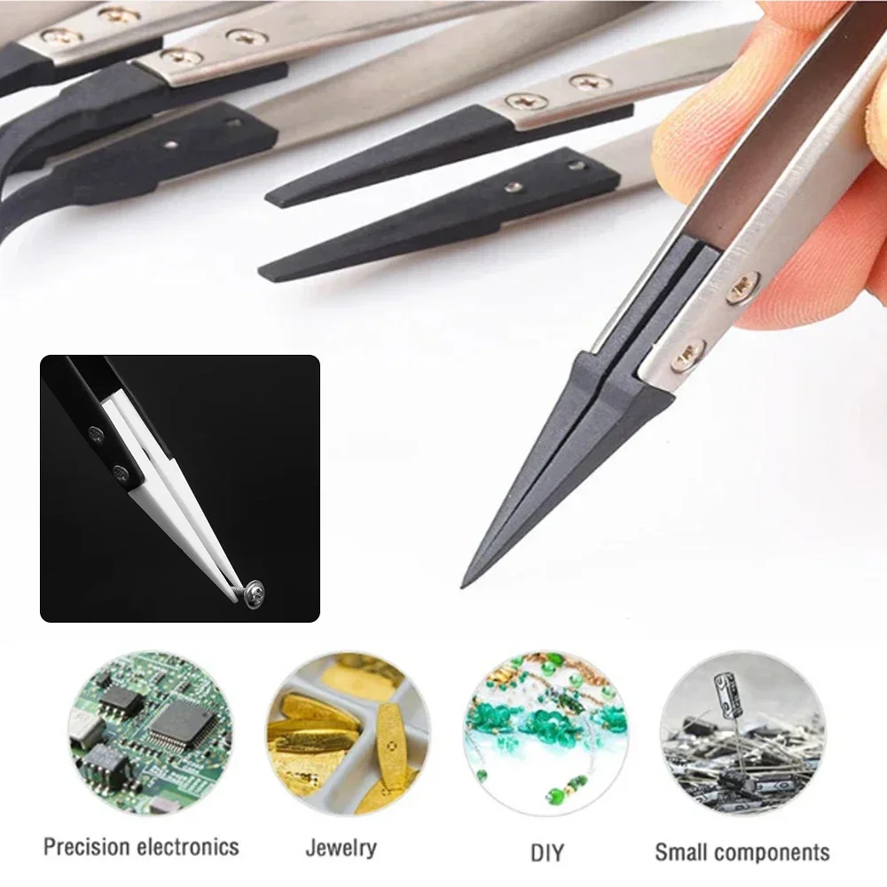 1PCS Ceramic Head With Hardware Handle Zirconia Stainless Steel Antistatic Insulation High Temperature Resistant Tweezers
