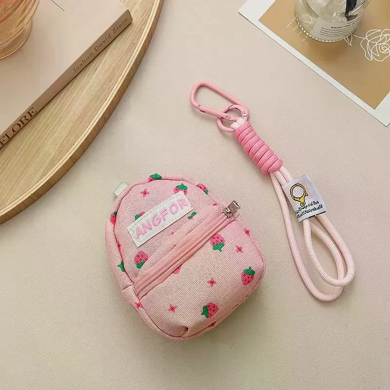 الفراولة المطبوعة على ظهره عملة حقيبة لطيف تغيير المال المحفظة مع المفاتيح المحمولة سماعة حقيبة التخزين المحفظة #4