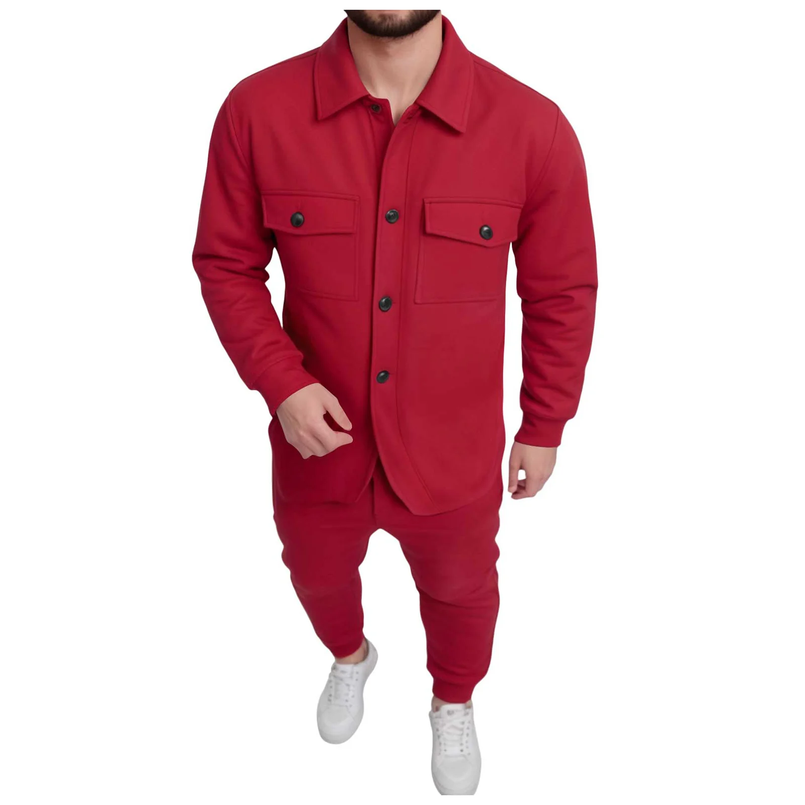 

Suit Men's Casual Shirt Jacket And Pants Two Piece Set And Winter Solid Color Long Sleeved Top With Suit Big And Tall Men