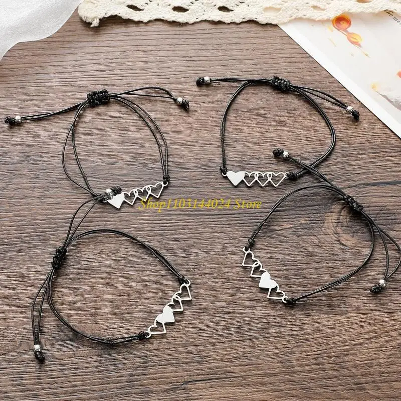 N5KE 2/3/4Pieces Valentines Day Bracelets Gift for Sister Heart Jewelry Set Handmade