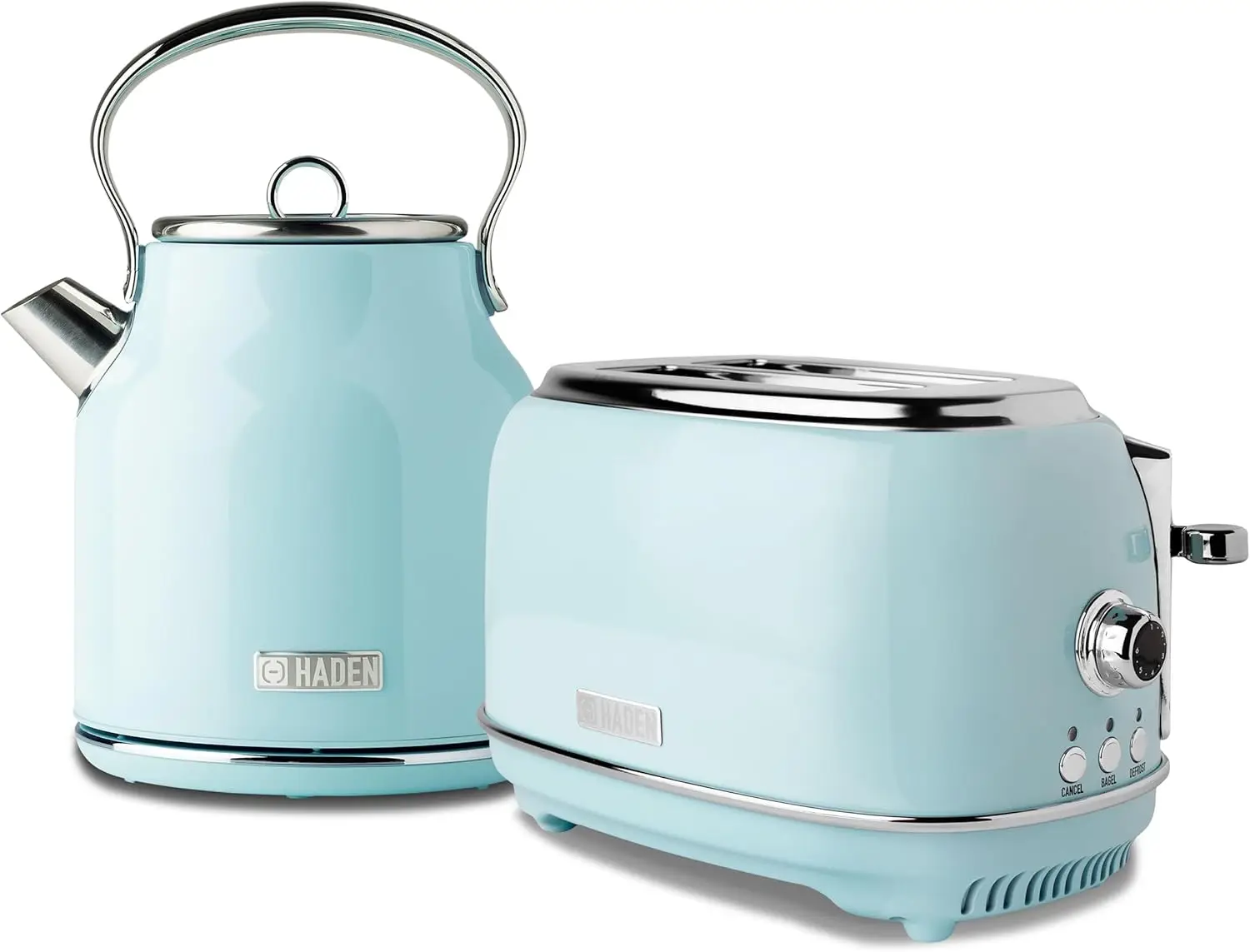 1.7 Liter Stainless Steel Electric Tea Kettle with Heritage 2 Slice Wide Slot Stainless Steel Bread Toaster, Turquoise