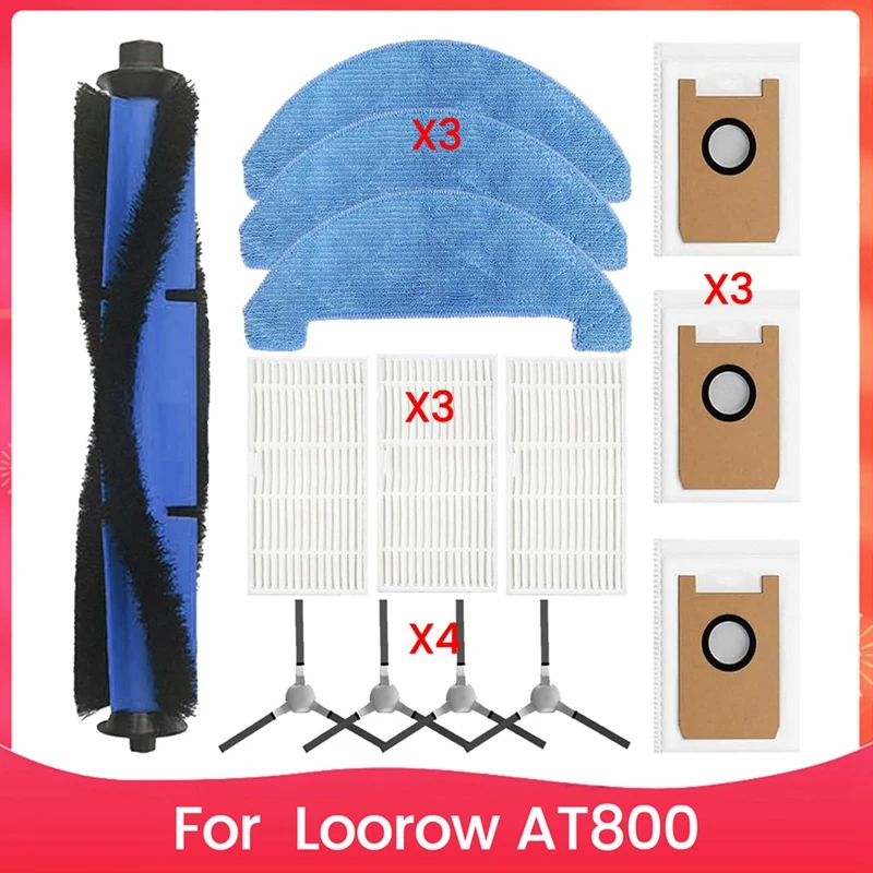 Replacement Parts For Loorow AT800 3-In-1 Robot Vacuum Accessories Main Side Brush HEPA Filter Mop Pad Dust Bags