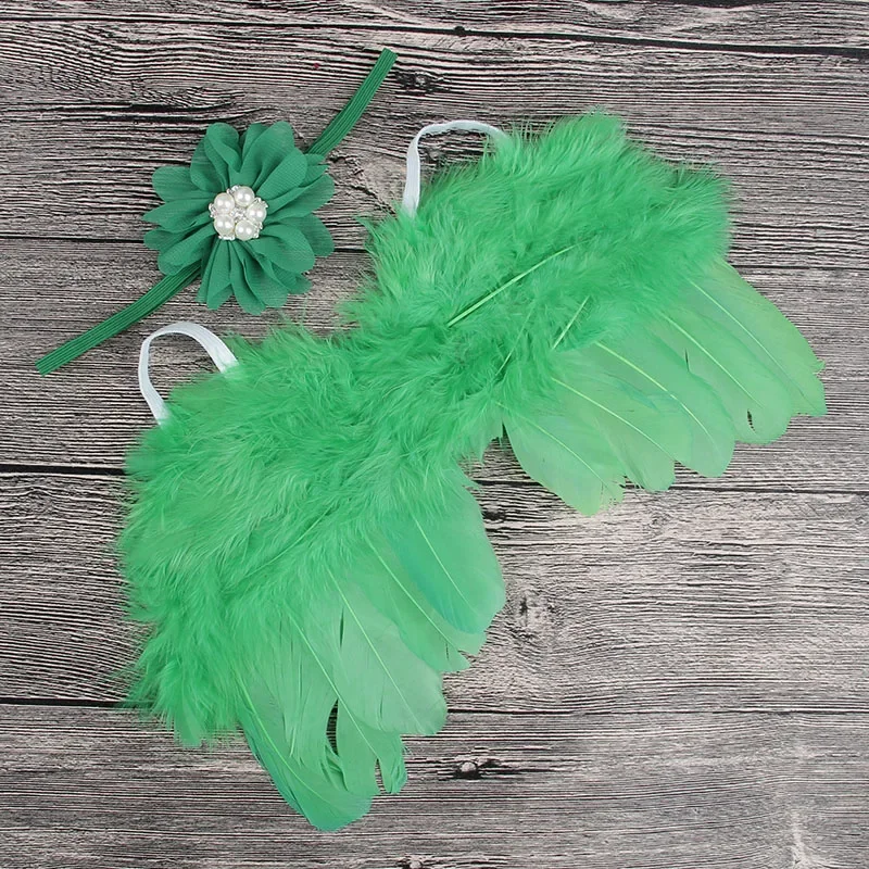 2pcs/set Lovely Newborn Angel Feather Wings with Baby Girl Chiffon Flower Headband Hair Accessories for Kids Photography Props