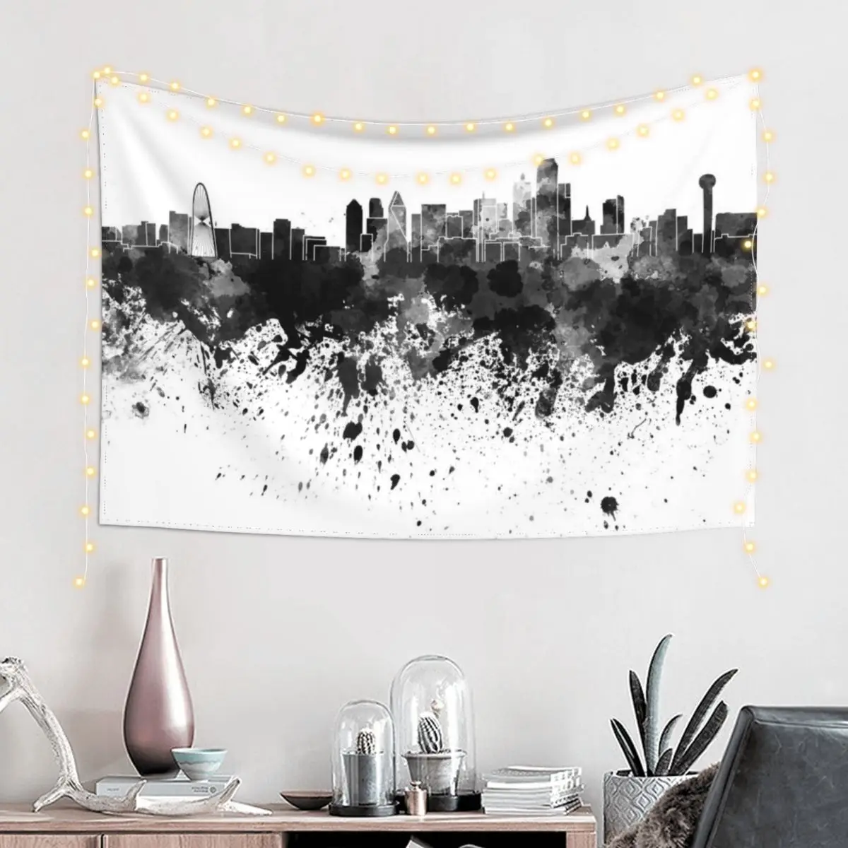 Dallas skyline in black watercolor Tapestry On The Wall Room Design Home Decoration Accessories Wall Decor Hanging Tapestry