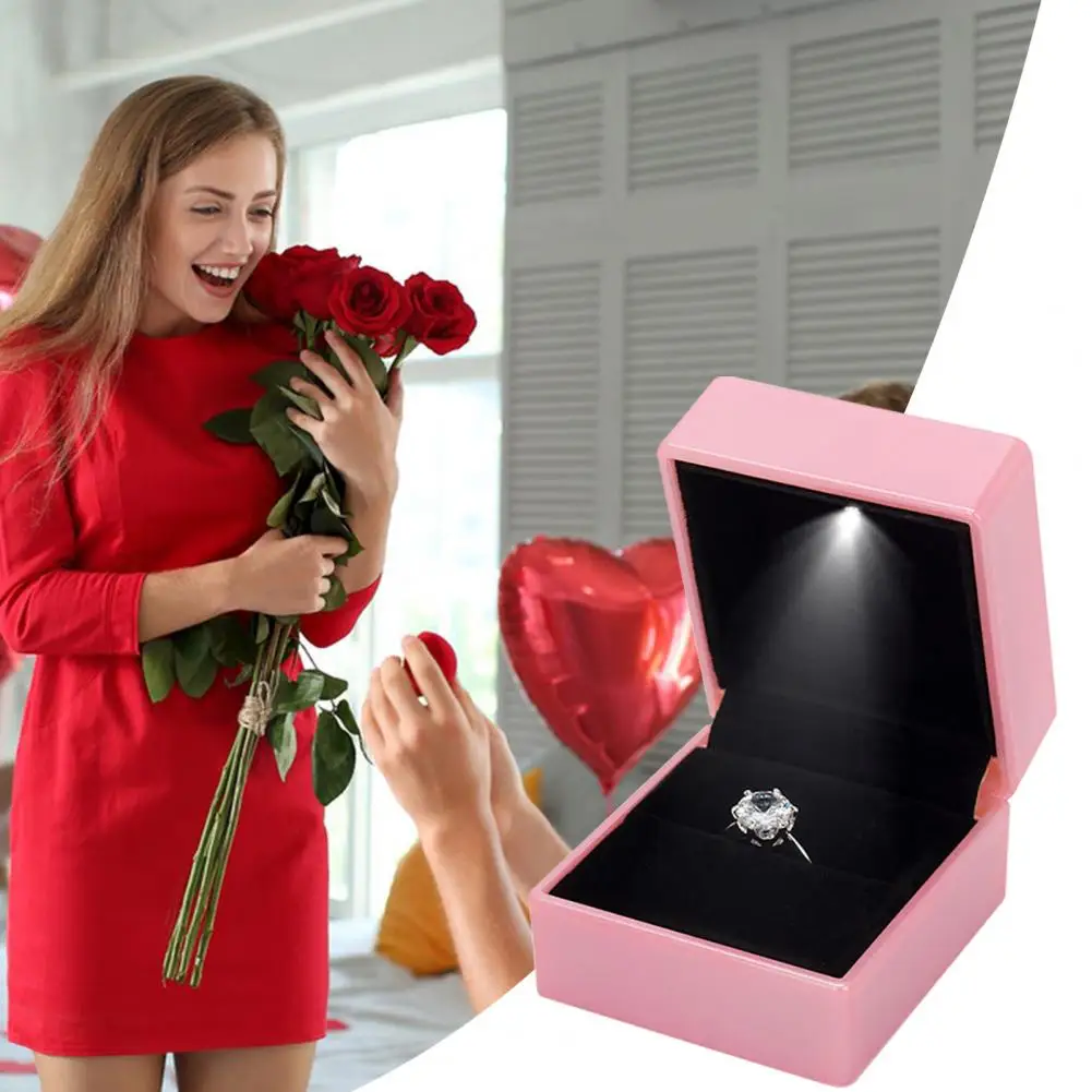 Luminous Ring Box with LED Light Compact Design Portable Soft Lining Engagement Ring Box Jewelry Gift Box