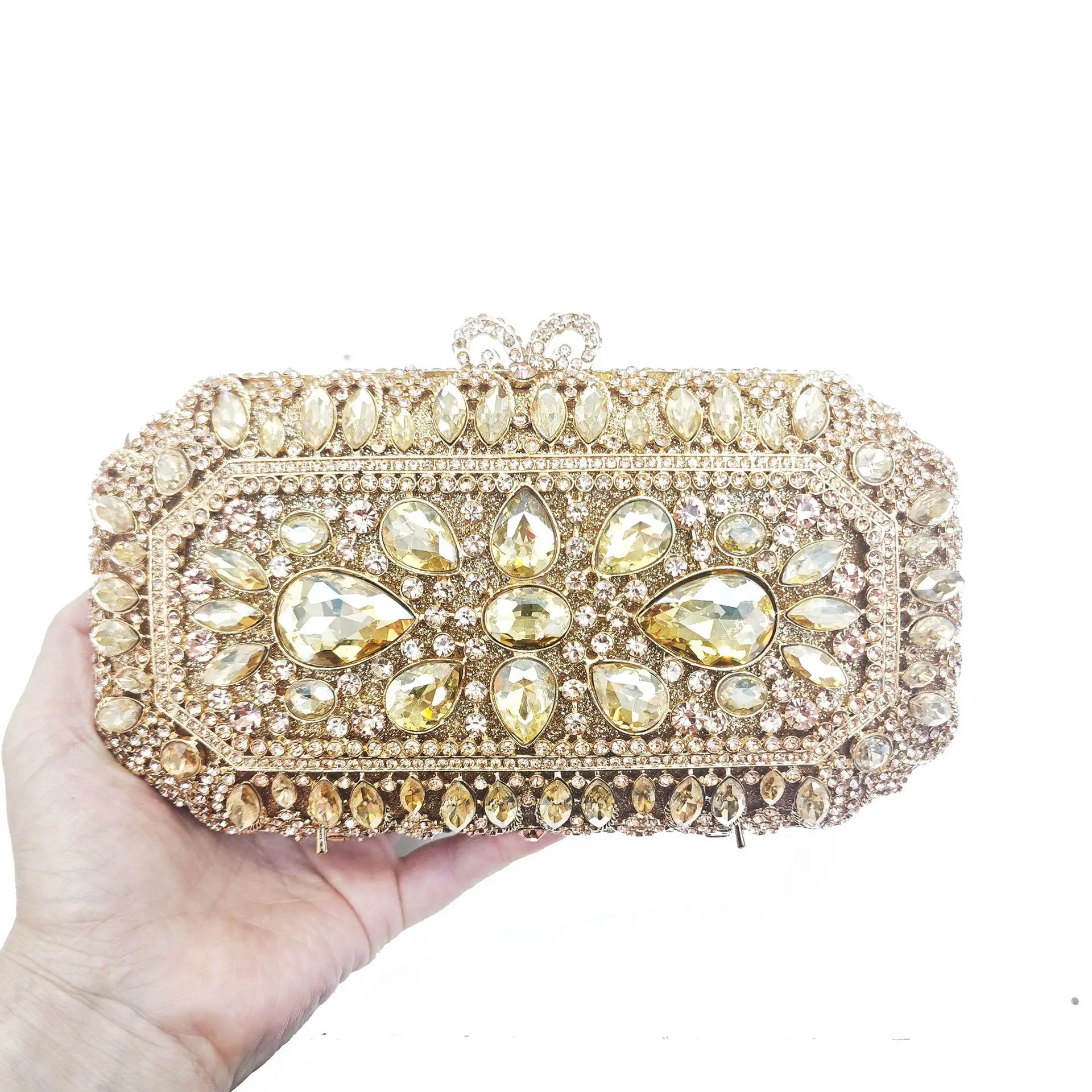 กระเป๋าคลัทช์สำหรับงานเลี้ยงอาหารค่ำ ประดับเพชรเต็มใบ กระเป๋าถือเจ้าสาวประดับมุก กระเป๋าดีไซเนอร์