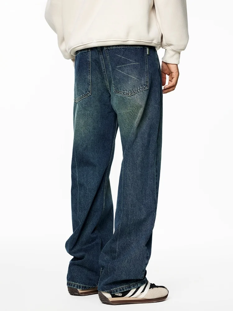 

Omjk Men's Loose Straight Leg Jeans mid Waist Cotton Polyester Blend Casual Wear Resistant Durable Washed Effect Denim Pants