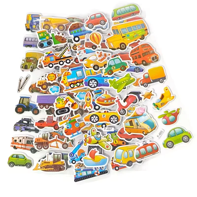 10 Vellen 3D Vrachtwagens Stickers Feestartikelen Gezwollen Bouwvoertuig Stickers DIY Kinderen Speelgoed Peuter Herbruikbare Stok voor Auto Fiets