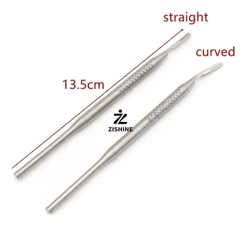 Dental Scalpel Handle 13.5cm Anti-Slip Grip Stainless Steel Surgical Instrument Holder Straight Curved Tip 1Pc or 2Pcs Set