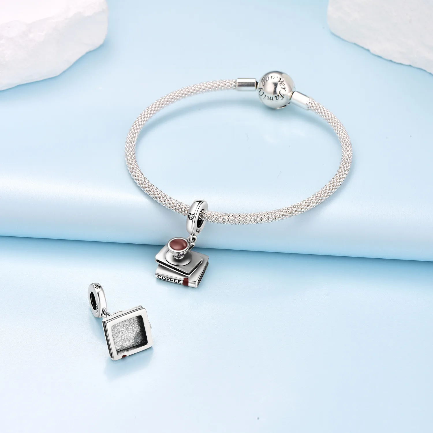 CYCUFF 925 Sterling Silver Coffee Book Pendants Bracelet Charms Fit 925 Silver Charms Beads DIY for Women Fashion Jewelry Making