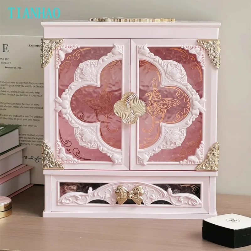 LED Mirror Jewelry Display Cabinet Luxury Necklaces Storage Box Plastics Earrings Rings Showcase Boxse Large Trinkets Case