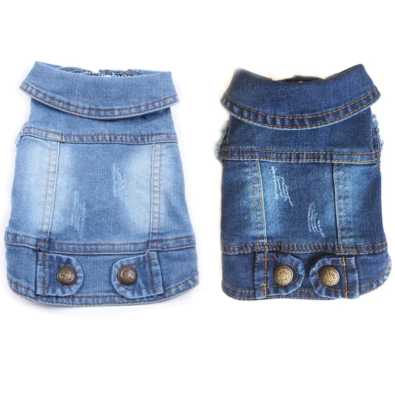 Pet Dog Denim Jacket Spring Dog Clothes for Small Medium Breeds Dogs Design Puppy Vintage Washed Jeans Vest Coat Bulldog Terrier - view 3