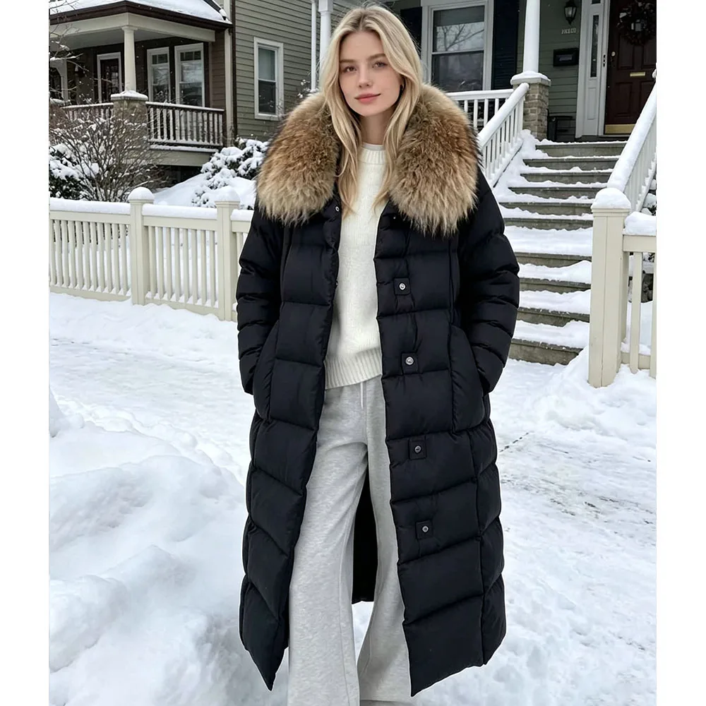 Maomaokong Super Thick 400g Filling White Duck Down Female Winter Women's Over-the-Knee Puffer Coat Luxury Down Jacket Warm