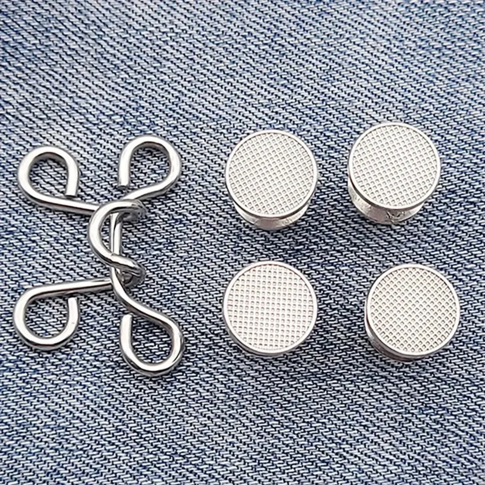 2pcs-Extender Button Adjustable Waist Buckle Set Jean Button Pins Perfect Fit Instant for Tighten Waist Jeans No Sewing Button