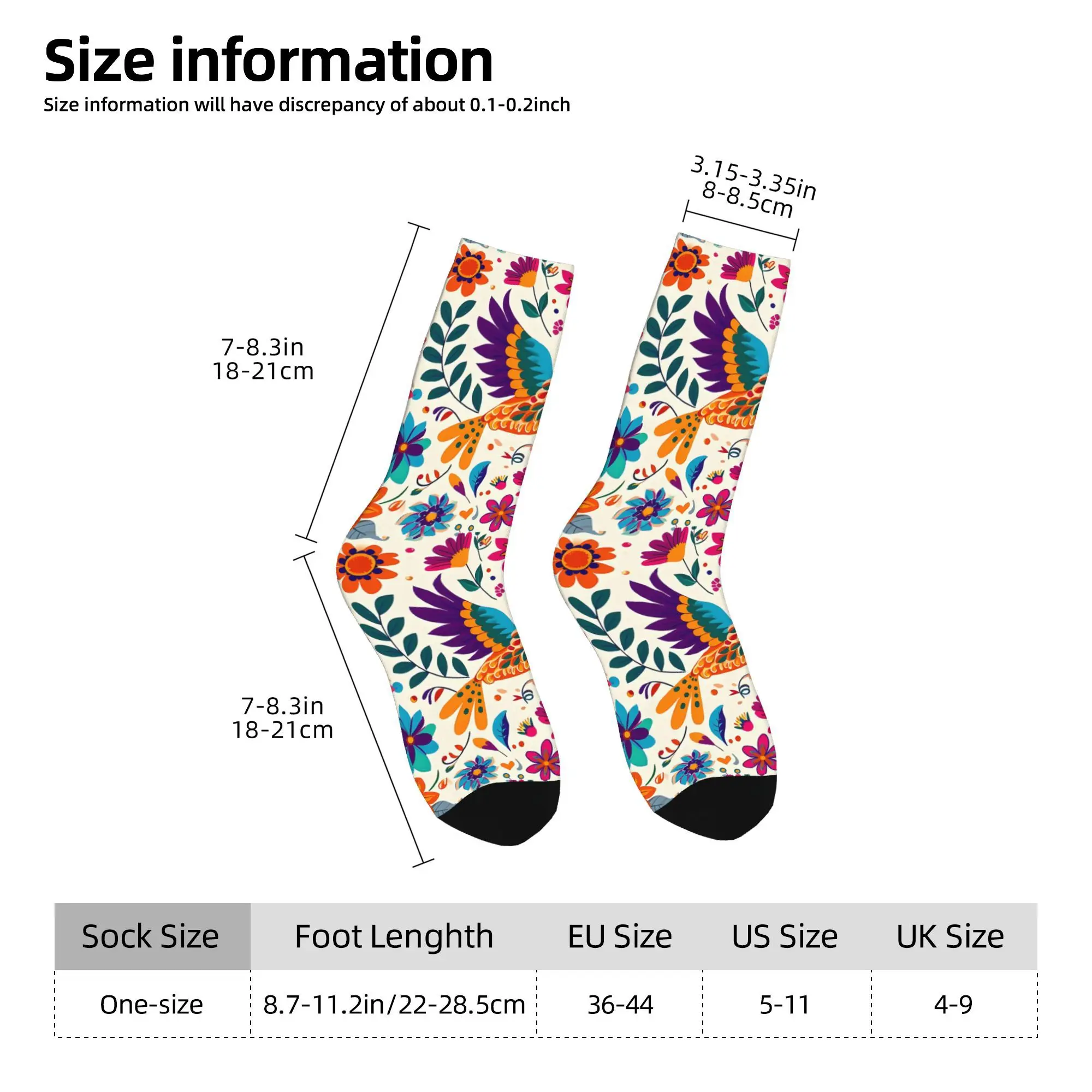1pc Colorful Folk  Style Floral And Bird Printed Men's Socks  Novelty Hip Hop Harajuku Pattern Crew Sock Casual Gift