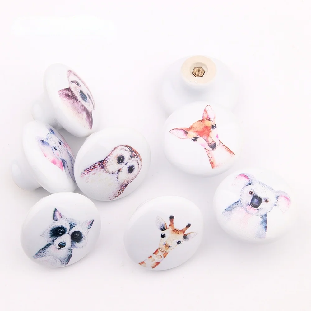 Round shape Pull Flower Handle Ceramic Knob 38mm*26mm Nordic Cartoon Ceramic Animals Cute Cabinet Drawer Hook for Furniture